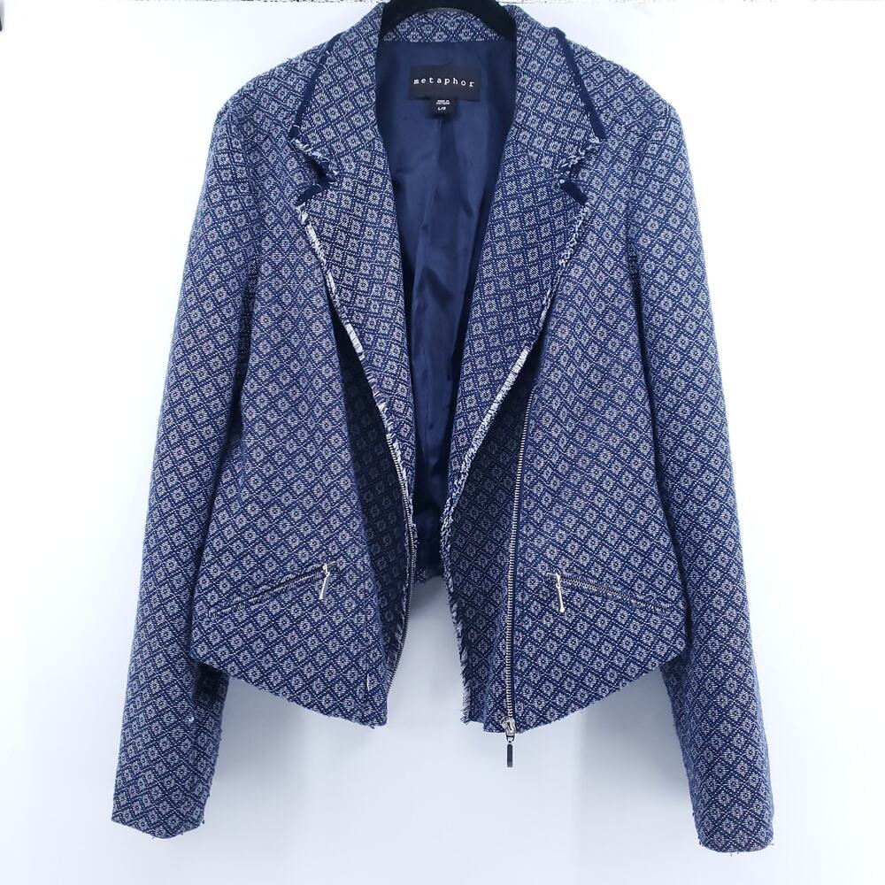 Metaphor Assymetrical Zip Up Raw Hemline 2 Zipper Front Pockets Lining Ripped| L - Picture 2 of 14